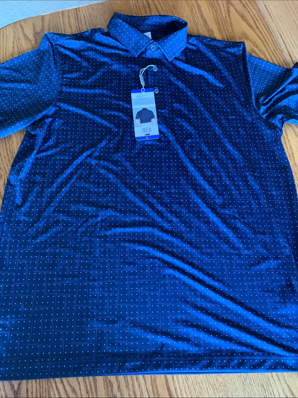 Greg Norman Collection Navy Polo with Micro Cross Pattern - Picture 4 of 8